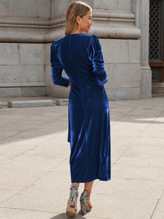 Velvet Faux-Wrap Dress