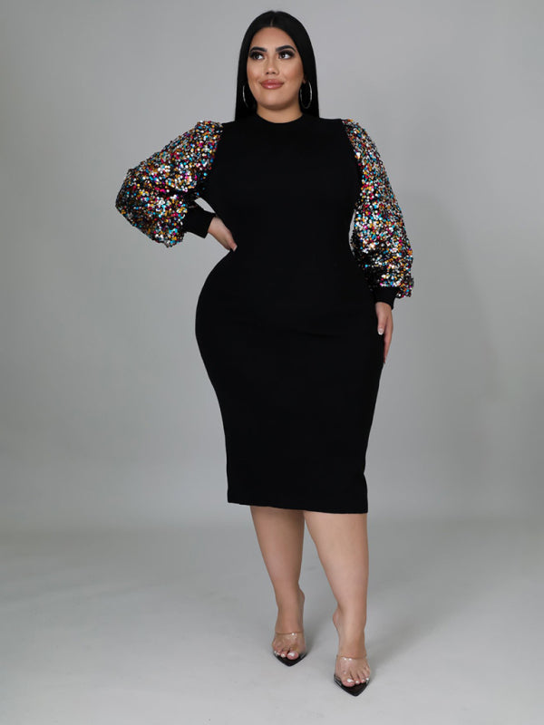 Plus Size Sequin Puff Sleeve Dress