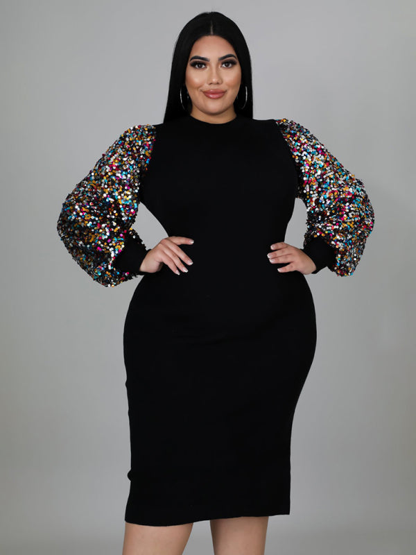 Plus Size Sequin Puff Sleeve Dress