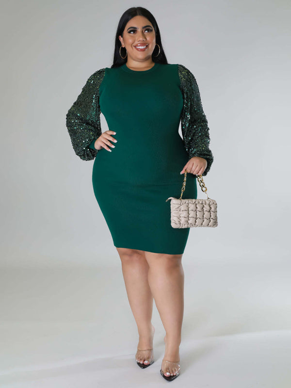 Plus Size Sequin Puff Sleeve Dress