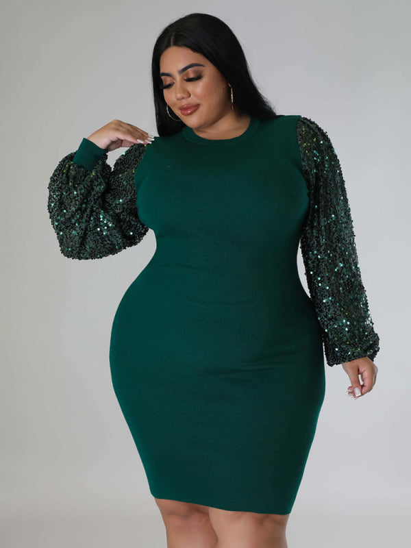 Plus Size Sequin Puff Sleeve Dress