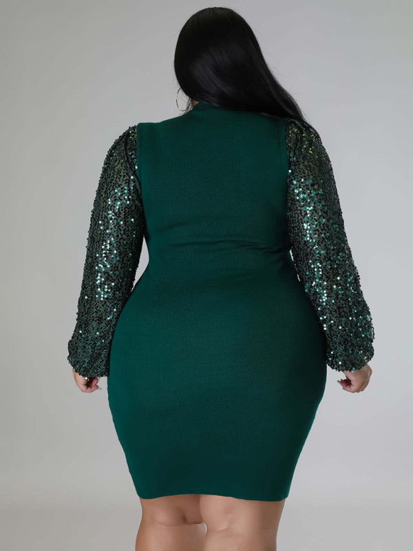 Plus Size Sequin Puff Sleeve Dress