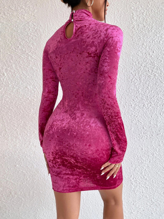 Velvet Cutout Neckline Dress