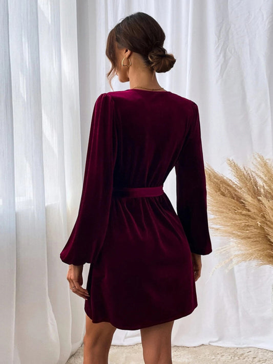 Button-Trim Velvet Dress