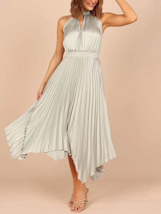 Halter-Neck Pleated Dress