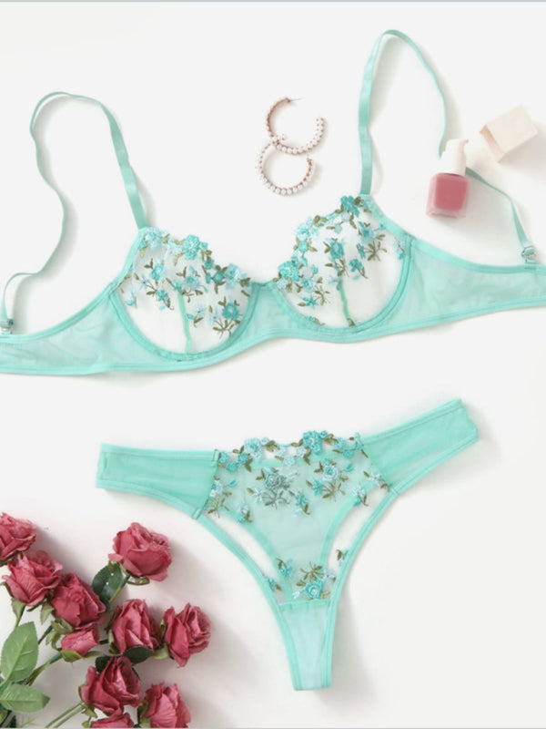 Floral Embroidered Bra Set