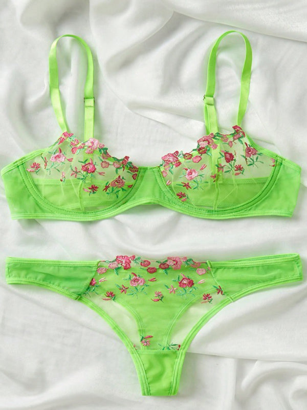 Floral Embroidered Bra Set