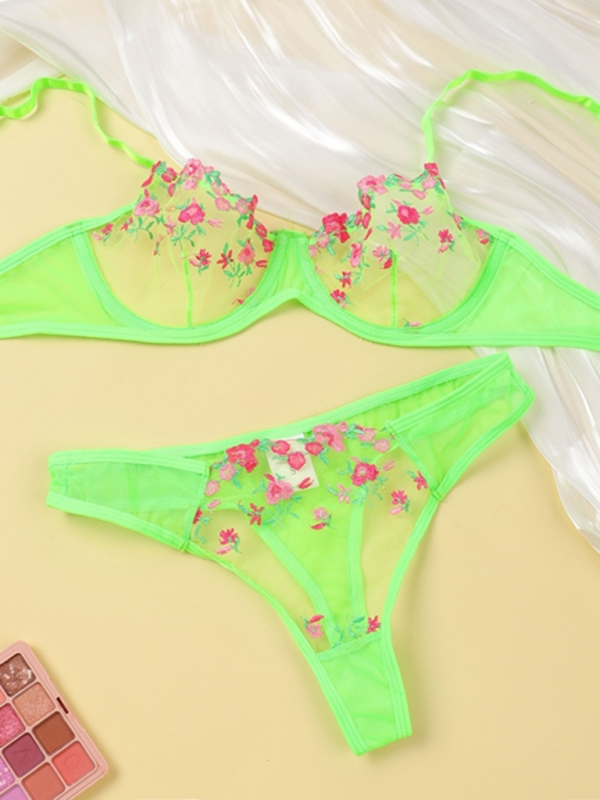 Floral Embroidered Bra Set