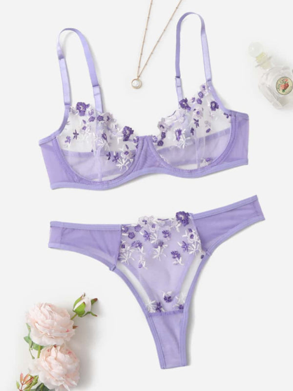 Floral Embroidered Bra Set