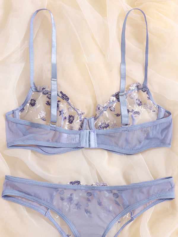 Floral Embroidered Bra Set