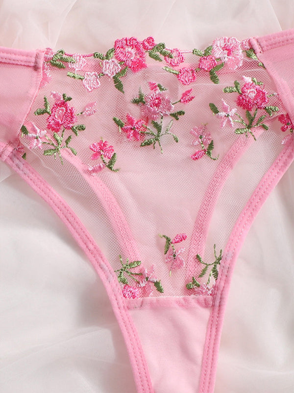 Floral Embroidered Bra Set