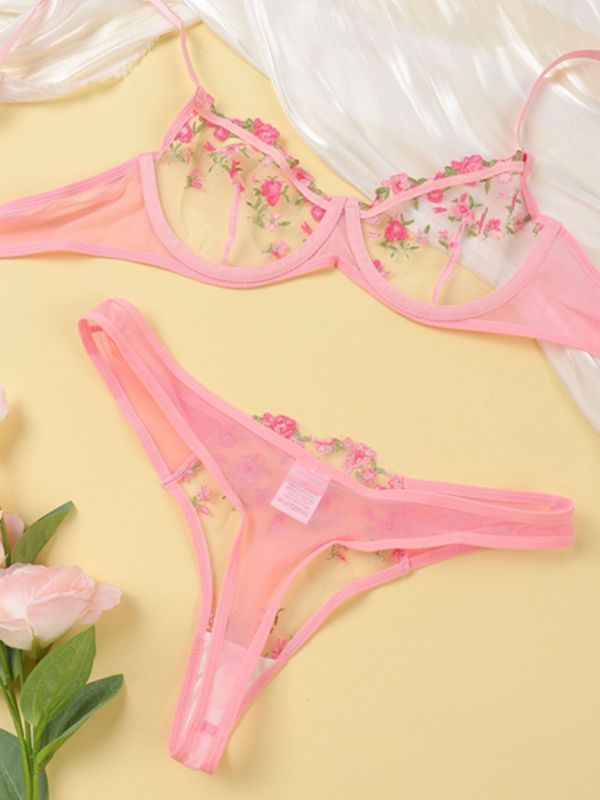 Floral Embroidered Bra Set