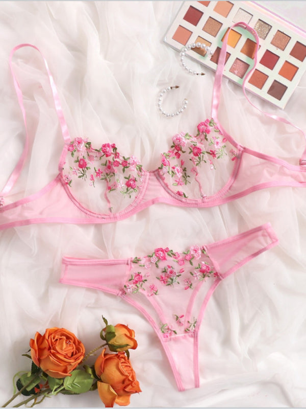 Floral Embroidered Bra Set