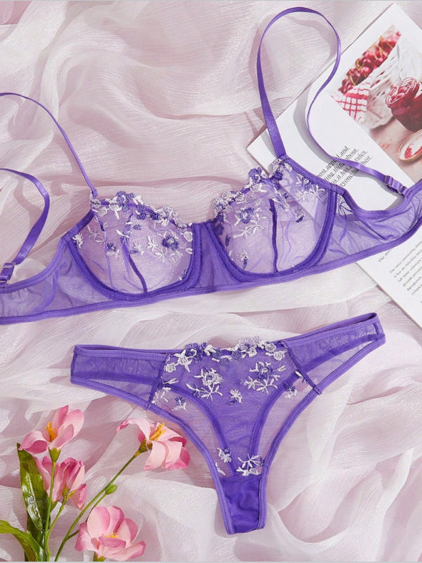 Floral Embroidered Bra Set