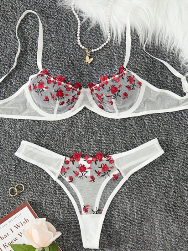 Floral Embroidered Bra Set