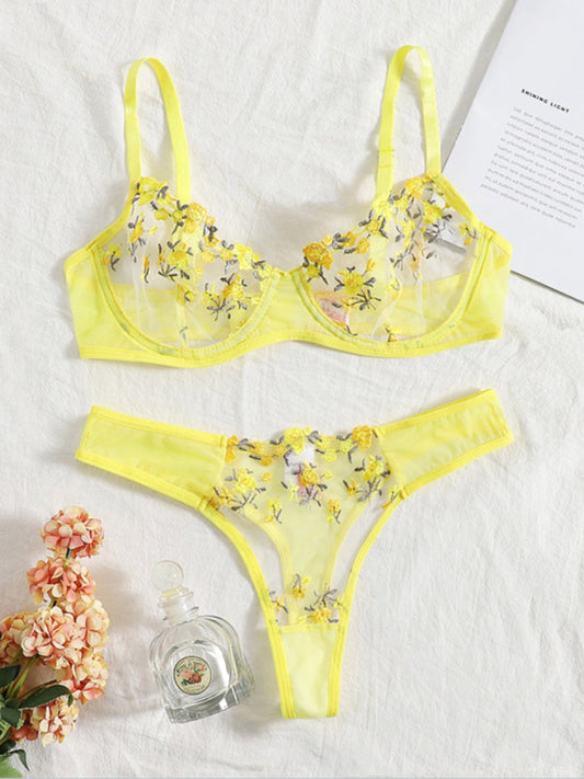 Floral Embroidered Bra Set