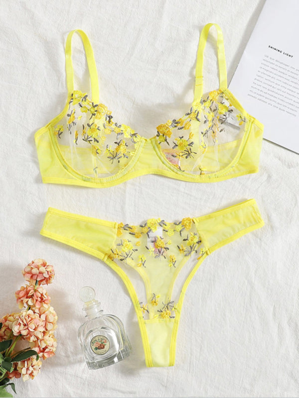 Floral Embroidered Bra Set