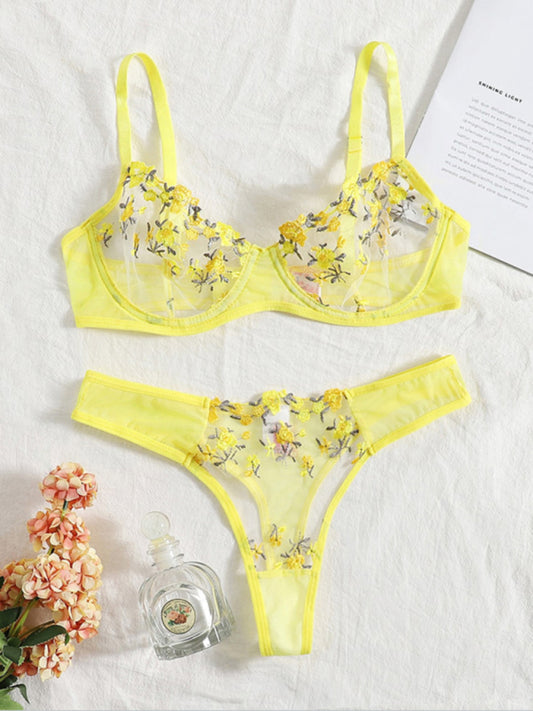 Floral Embroidered Bra Set