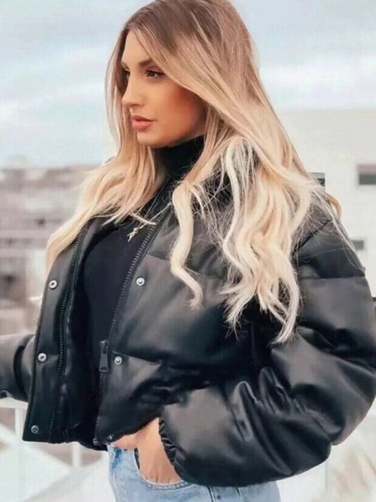 Faux-Leather Puffer Coat