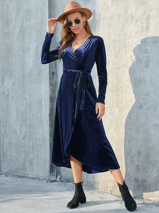 Pleated Velvet Wrap Dress