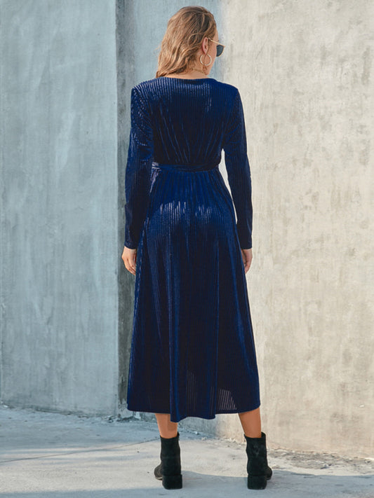 Pleated Velvet Wrap Dress