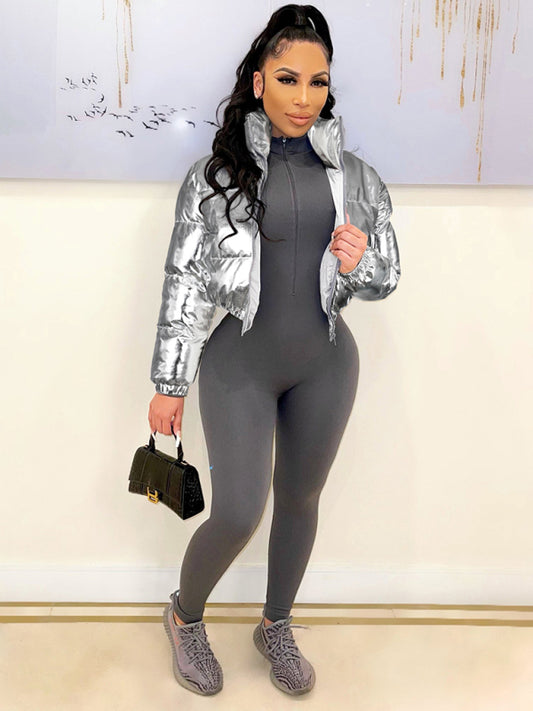 Metallic Shine Puffer Coat