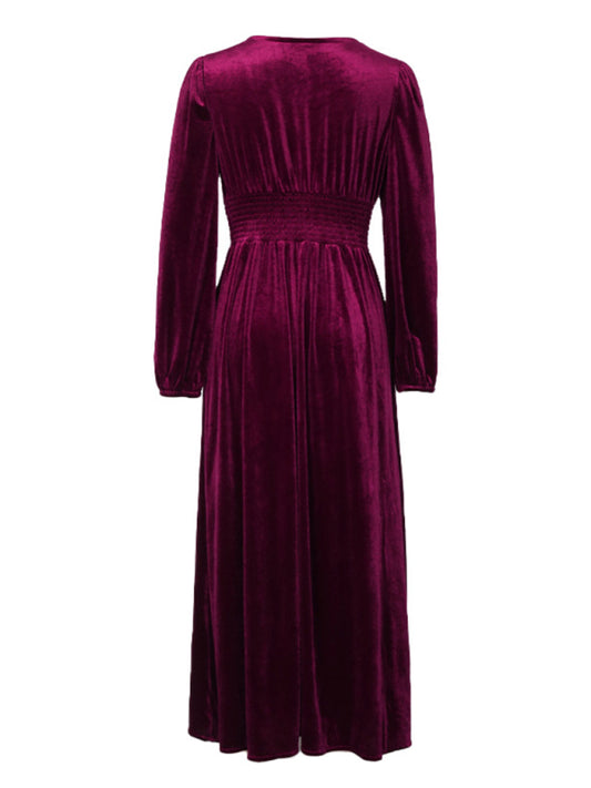 Lace-Trim Velvet Midi Dress