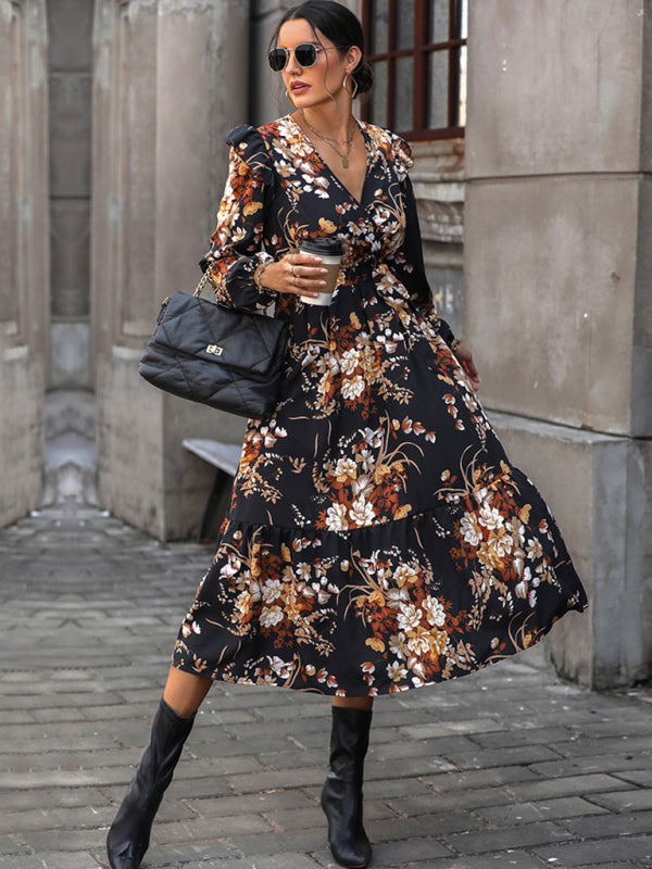 Floral V-Neck Ruffle Dress