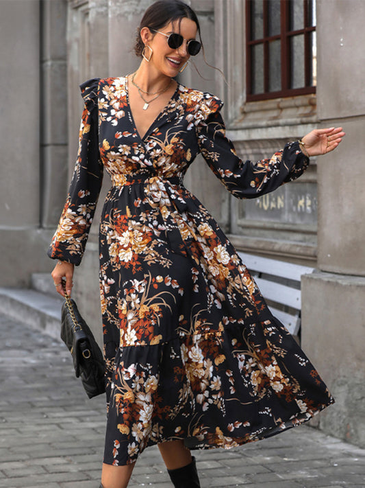 Floral V-Neck Ruffle Dress