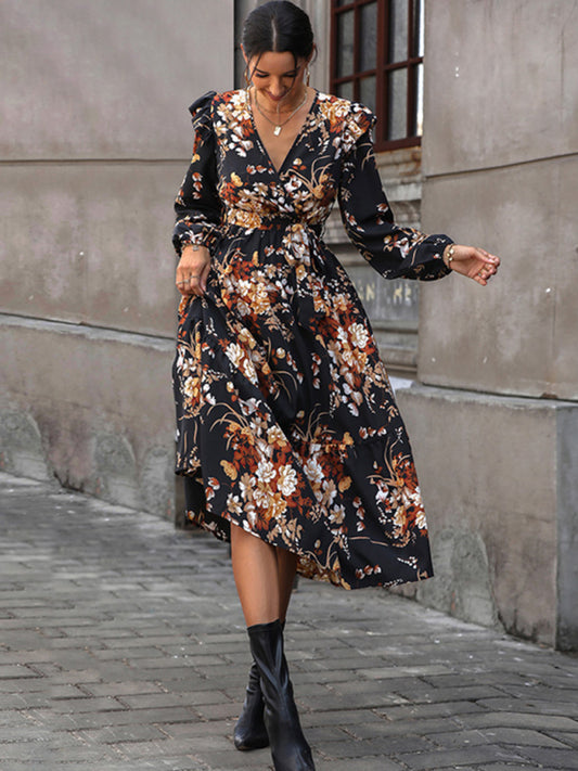 Floral V-Neck Ruffle Dress