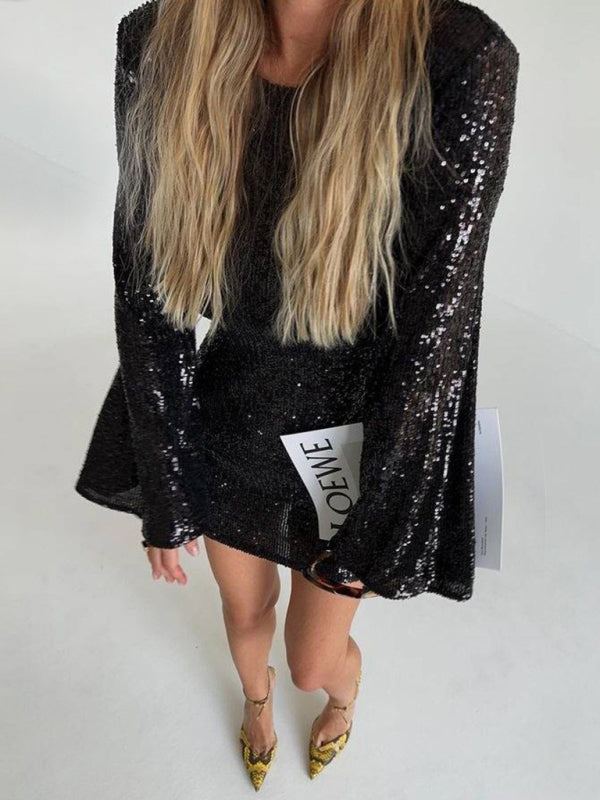 Metallic Bell-Sleeve Dress