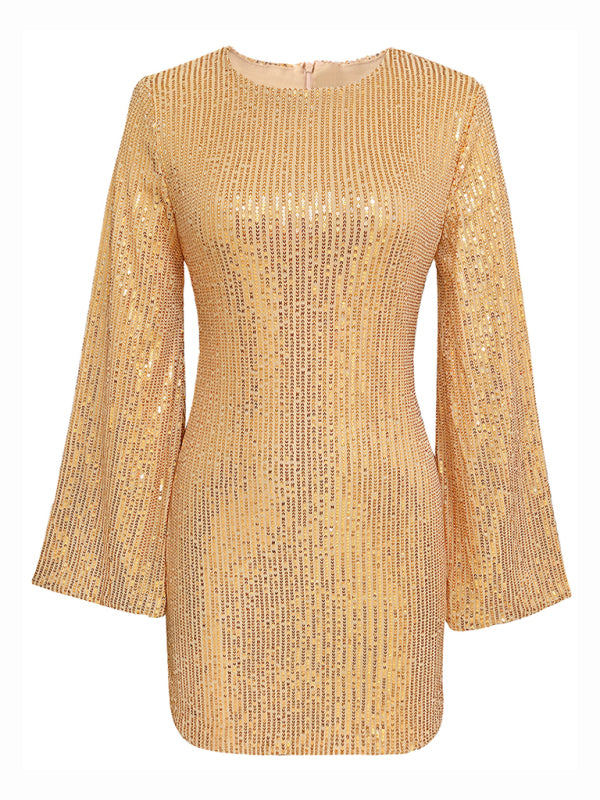 Metallic Bell-Sleeve Dress