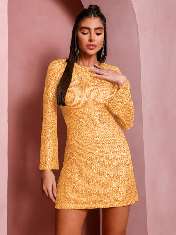 Metallic Bell-Sleeve Dress