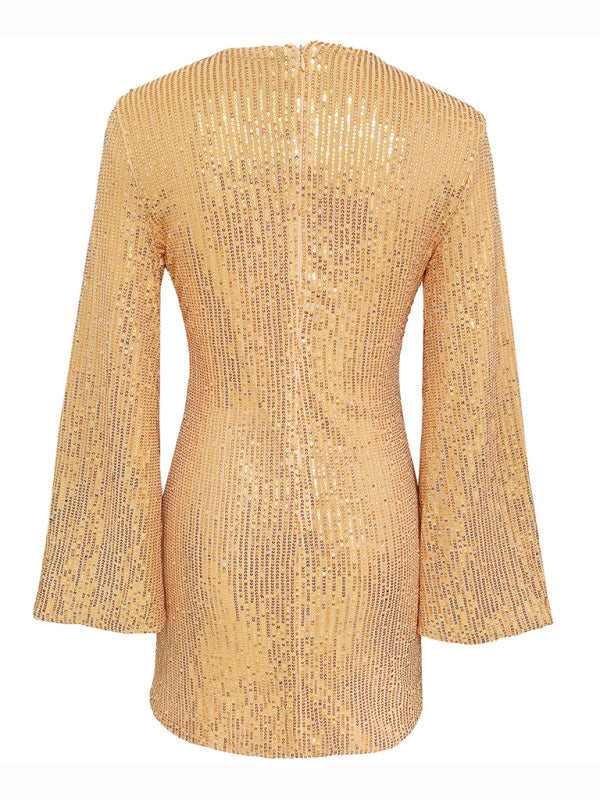 Metallic Bell-Sleeve Dress