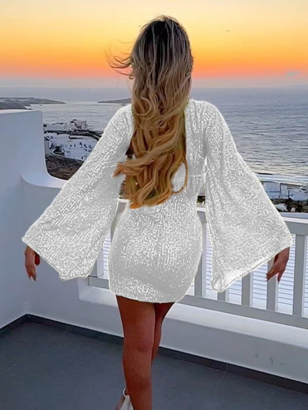 Metallic Bell-Sleeve Dress