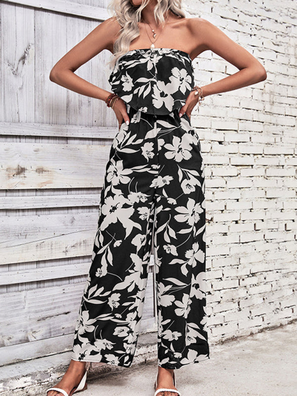 Floral Print Tube Jumpsuit