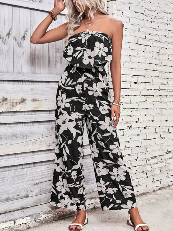 Floral Print Tube Jumpsuit