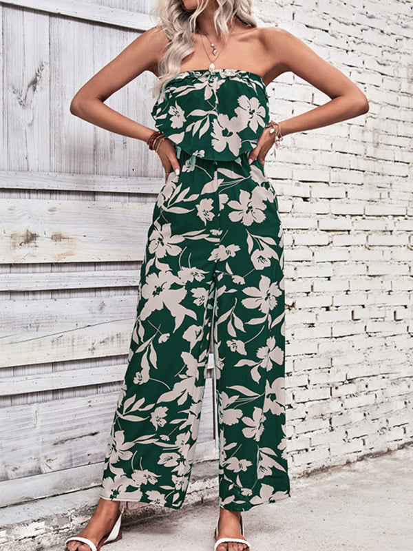 Floral Print Tube Jumpsuit