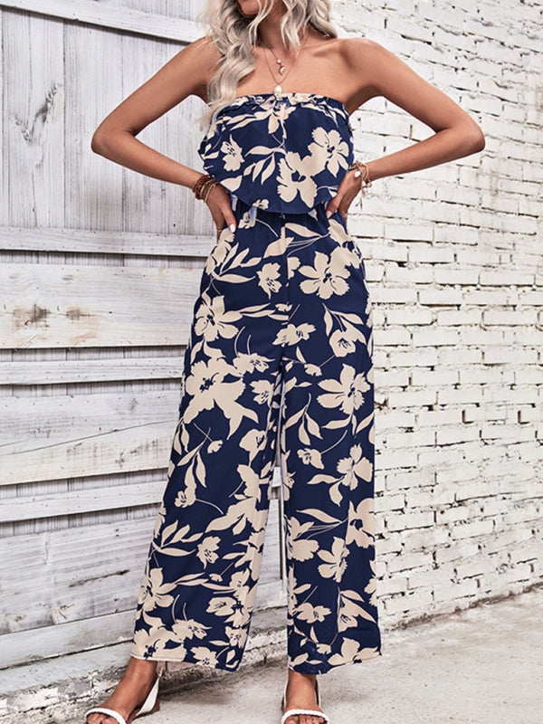 Floral Print Tube Jumpsuit