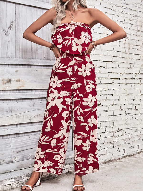 Floral Print Tube Jumpsuit