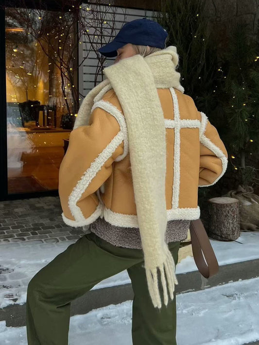 Shearling Patch Wool Coat