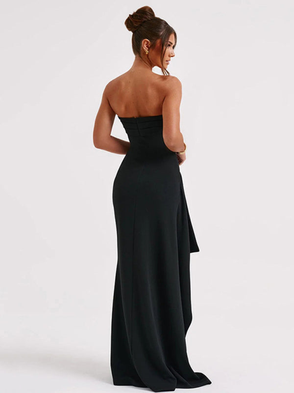 Long Ruched Ruffle Maxi Dress