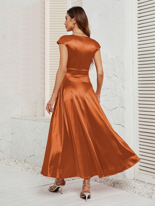 Plunge V-Neck Satin Dress