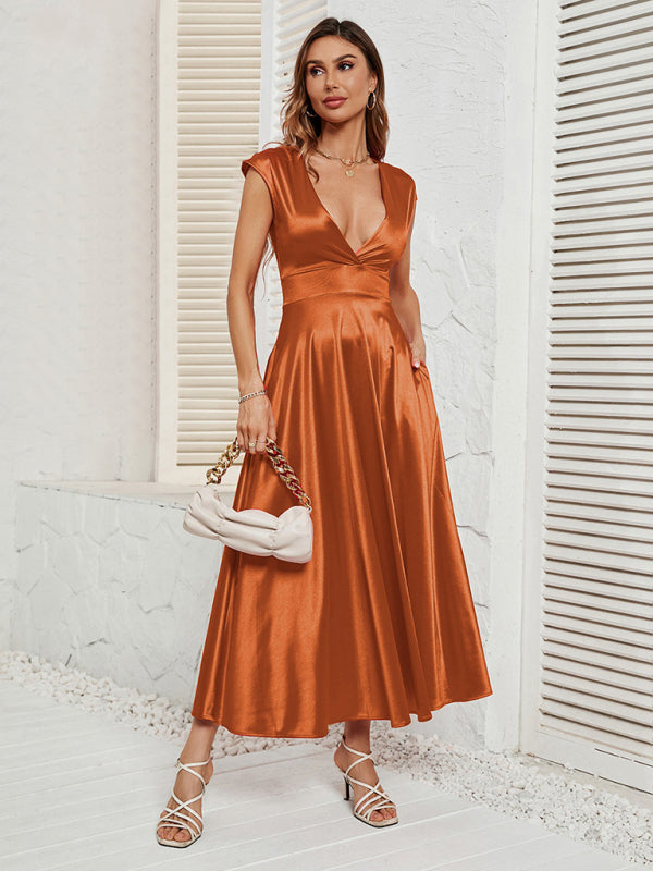 Plunge V-Neck Satin Dress