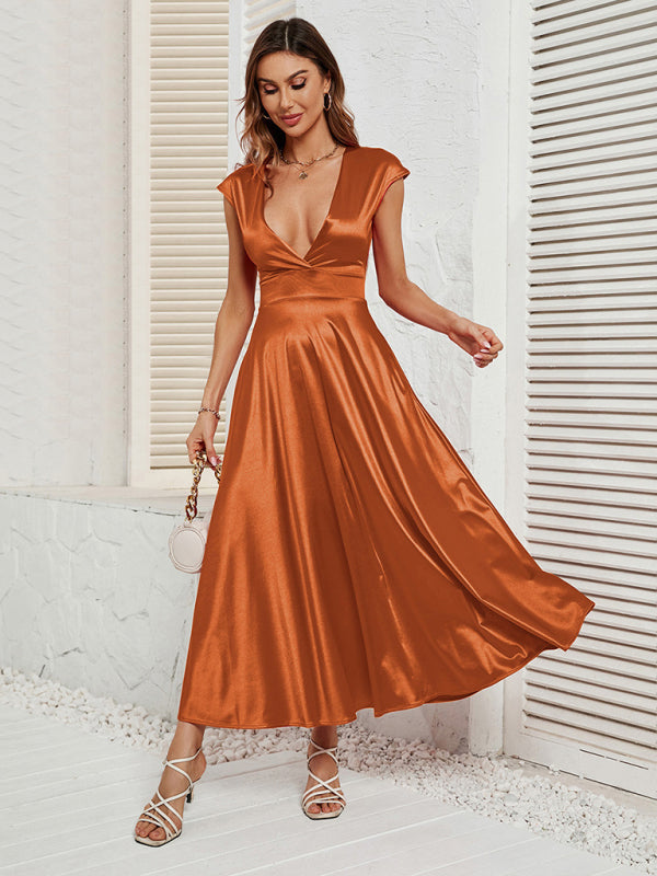 Plunge V-Neck Satin Dress