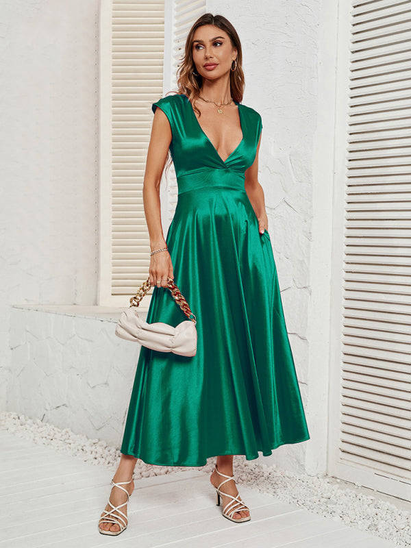 Plunge V-Neck Satin Dress