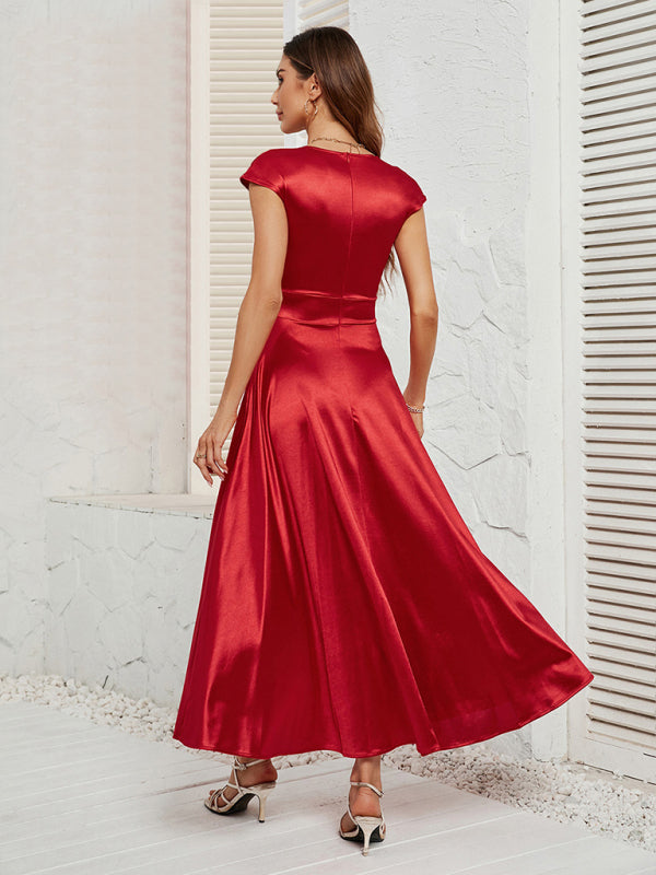 Plunge V-Neck Satin Dress