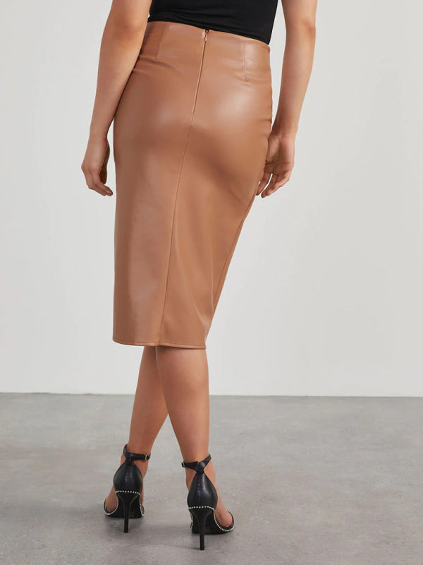 Front Twist Faux Leather Skirt