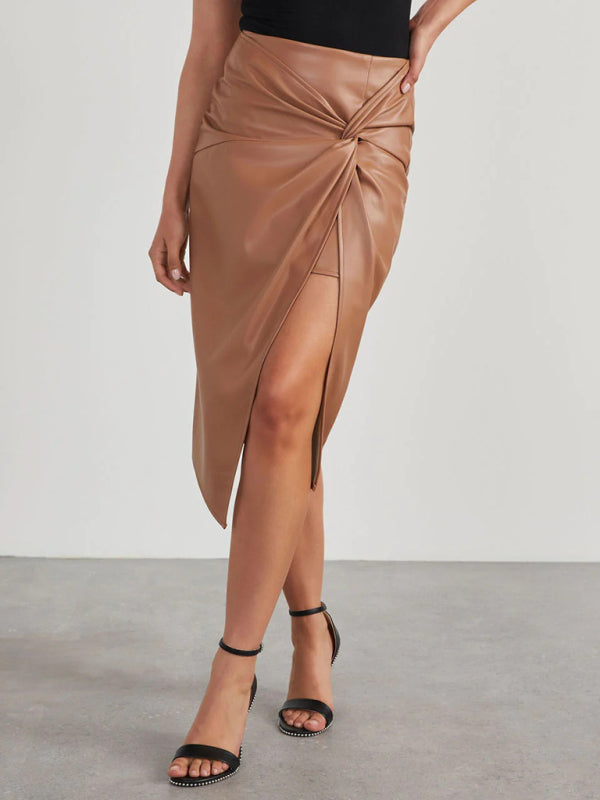 Front Twist Faux Leather Skirt