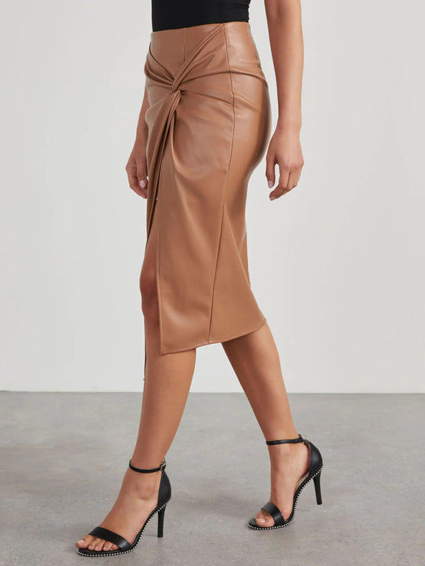 Front Twist Faux Leather Skirt